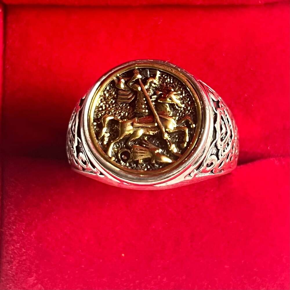 St George And The Dragon Signet Ring Two Tone Ring Size 13